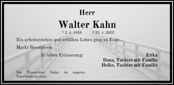 Traueranzeige von Walter Kahn von Altmühl-Bote Lokal