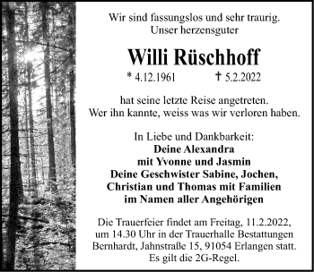Traueranzeige von Willi Rüschhof von Erlanger Nachrichten Lokal