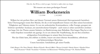 Traueranzeige von William Borkenstein von Erlanger Nachrichten Lokal