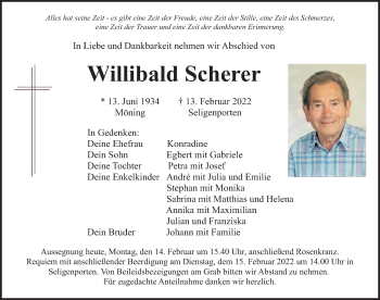 Traueranzeige von Willibald Scherer von Neumarkter Nachrichten Lokal
