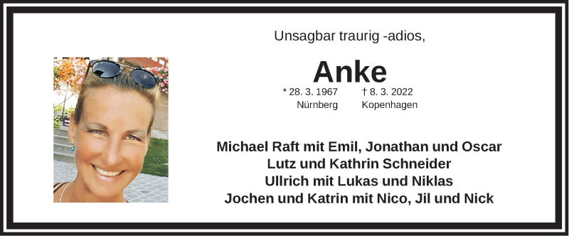  Traueranzeige für Anke  vom 12.03.2022 aus Gesamtausgabe Nürnberger Nachrichten/ Nürnberger Ztg.