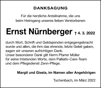 Traueranzeige von Ernst Nürnberger von Fürther Nachrichten Lokal