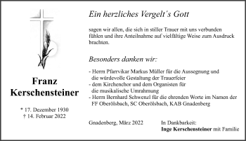 Traueranzeige von Franz Kerschensteiner von Neumarkter Nachrichten Lokal