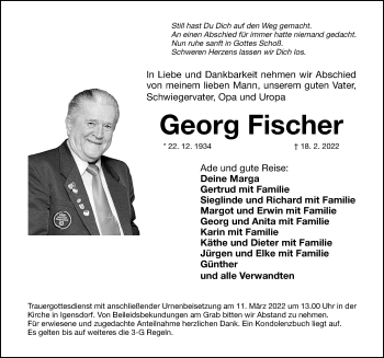 Traueranzeige von Georg Fischer von Nordbayerische Nachrichten Forchheim Lokal