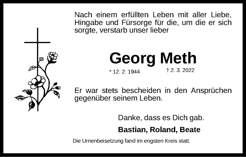  Traueranzeige für Georg Meth vom 29.03.2022 aus Erlanger Nachrichten Lokal
