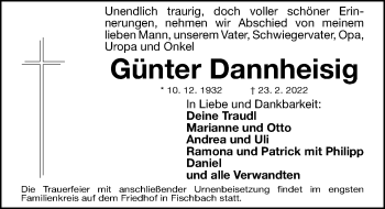 Traueranzeige von Günter Dannheisig von Gesamtausgabe Nürnberger Nachrichten/ Nürnberger Ztg.