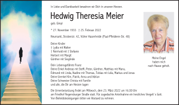Traueranzeige von Hedwig Theresia Meier von Neumarkter Nachrichten Lokal