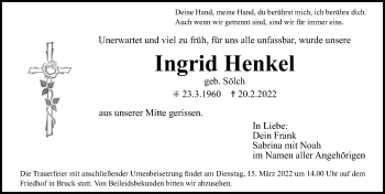 Traueranzeige von Ingrid Henkel von Erlanger Nachrichten Lokal