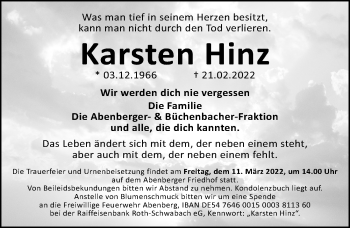 Traueranzeige von Karsten Hinz von Schwabacher Tagblatt Lokal