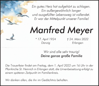 Traueranzeigen Von Manfred Meyer | Trauer.nn.de