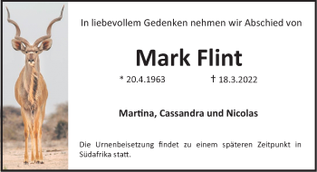 Traueranzeige von Marc Flint von Erlanger Nachrichten Lokal