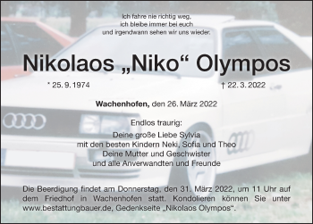 Traueranzeige von Nikolaos Olympos von Altmühl-Bote Lokal