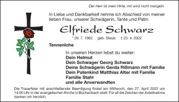 Traueranzeige von Elfriede Schwarz von Roth-Hilpoltsteiner Volkszeitung/ Schwabach