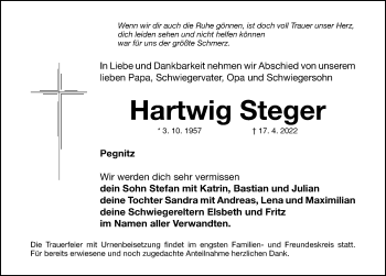 Traueranzeige von Hartwig Steger von Nordbayerische Nachrichten Pegnitz Lokal