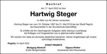 Traueranzeige von Hartwig Steger von Nordbayerische Nachrichten Pegnitz Lokal