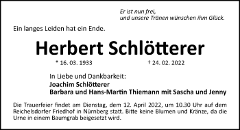 Traueranzeige von Herbert Schlötterer von Gesamtausgabe Nürnberger Nachrichten/ Nürnberger Ztg.
