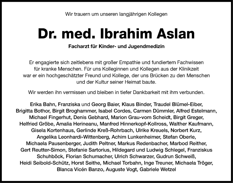  Traueranzeige für Ibrahim Aslan vom 13.04.2022 aus Gesamtausgabe Nürnberger Nachrichten/ Nürnberger Ztg.