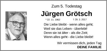 Traueranzeige von Jürgen Grötsch von Fürther Nachrichten Lokal