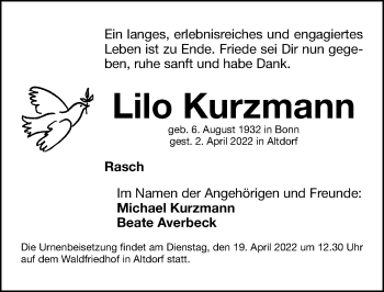 Traueranzeige von Lilo Kurzmann von Gesamtausgabe Nürnberger Nachrichten/ Nürnberger Ztg.