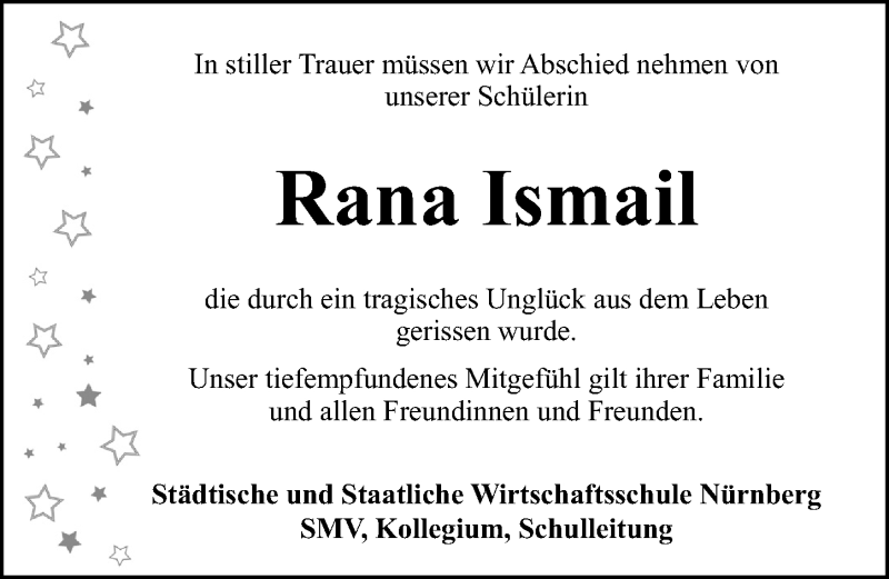  Traueranzeige für Rana Ismail vom 06.04.2022 aus Gesamtausgabe Nürnberger Nachrichten/ Nürnberger Ztg.