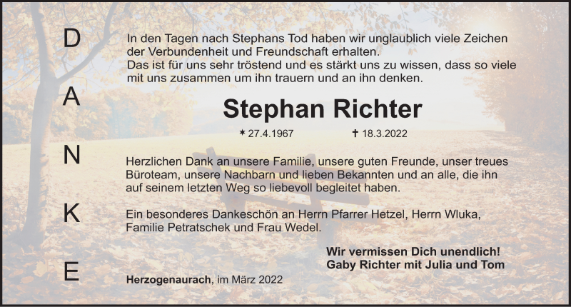  Traueranzeige für Stephan Richter vom 06.04.2022 aus Nordbayerische Nachrichten Herzogenaurach Lokal
