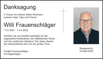 Traueranzeige von Willi Frauenschläger von Neumarkter Nachrichten Lokal