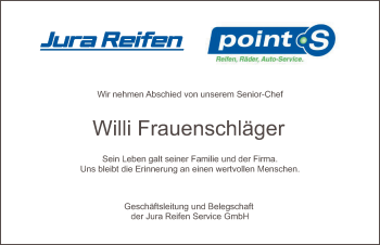 Traueranzeige von Willi Frauenschläger von Neumarkter Nachrichten Lokal