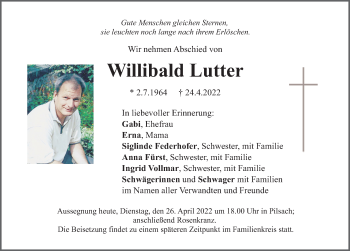 Traueranzeige von Willibald Lutter von Neumarkter Nachrichten Lokal