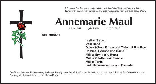 Traueranzeige von Annemarie Maul von Fürther Nachrichten Lokal