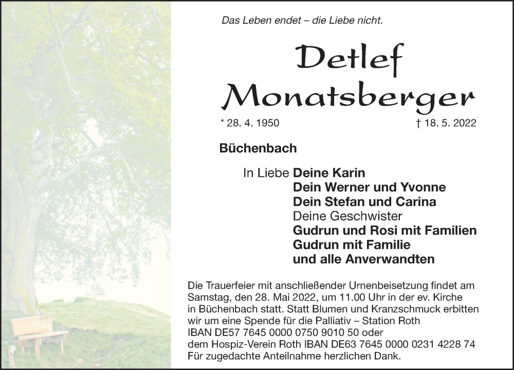  Traueranzeige für Detlef Monatsberger vom 21.05.2022 aus Roth-Hilpoltsteiner Volkszeitung Lokal