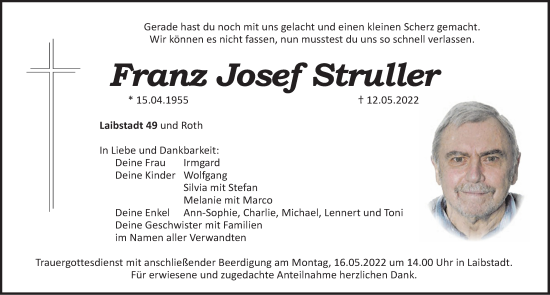 Traueranzeige von Franz Josef Struller von Roth-Hilpoltsteiner Volkszeitung Lokal