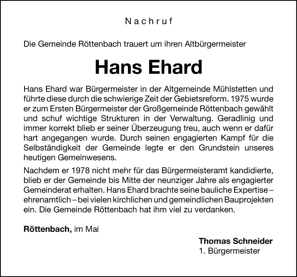  Traueranzeige für Hans Ehard vom 21.05.2022 aus Roth-Hilpoltsteiner Volkszeitung Lokal