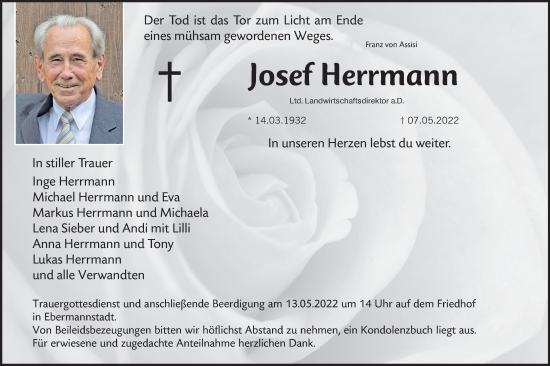 Traueranzeigen Von Josef Herrmann | Trauer.nn.de