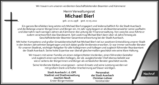 Traueranzeige von Michael Bierl von Nordbayerische Nachrichten Pegnitz Lokal