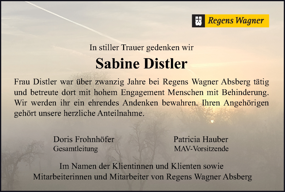  Traueranzeige für Sabine Distler vom 01.06.2022 aus Altmühl-Bote Lokal
