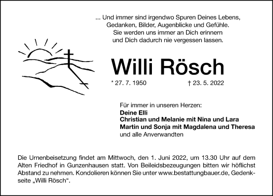Traueranzeige von Willi Rösch von Altmühl-Bote Lokal