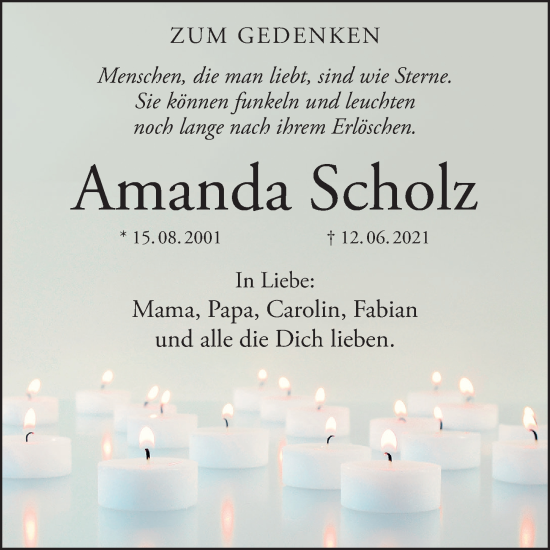 Traueranzeige von Amanda Scholz von Nordbayerische Nachrichten Pegnitz Lokal