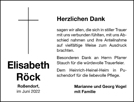 Traueranzeige von Elisabeth Röck von Fürther Nachrichten Lokal