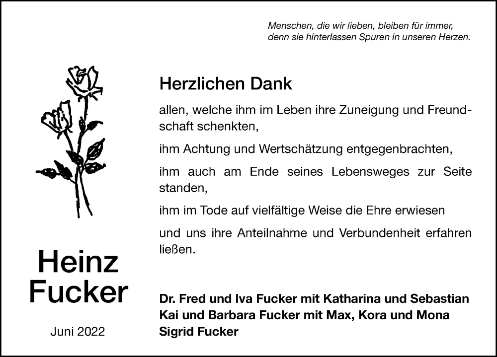  Traueranzeige für Heinz Fucker vom 25.06.2022 aus Altmühl-Bote Lokal
