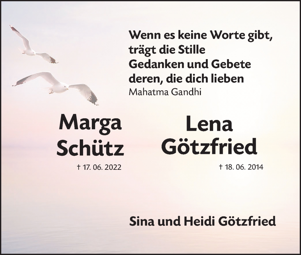  Traueranzeige für Lena Götzfried vom 29.06.2022 aus Erlanger Nachrichten Lokal