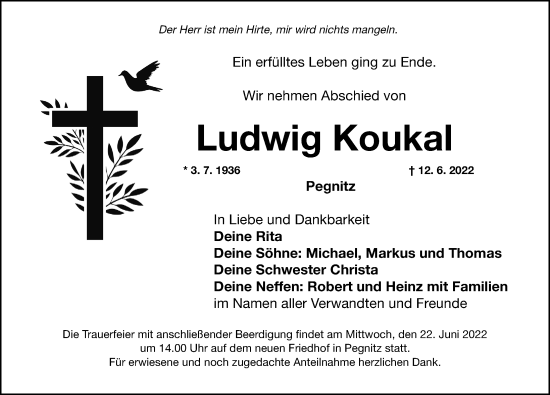 Traueranzeige von Ludwig Koukal von Nordbayerische Nachrichten Pegnitz Lokal