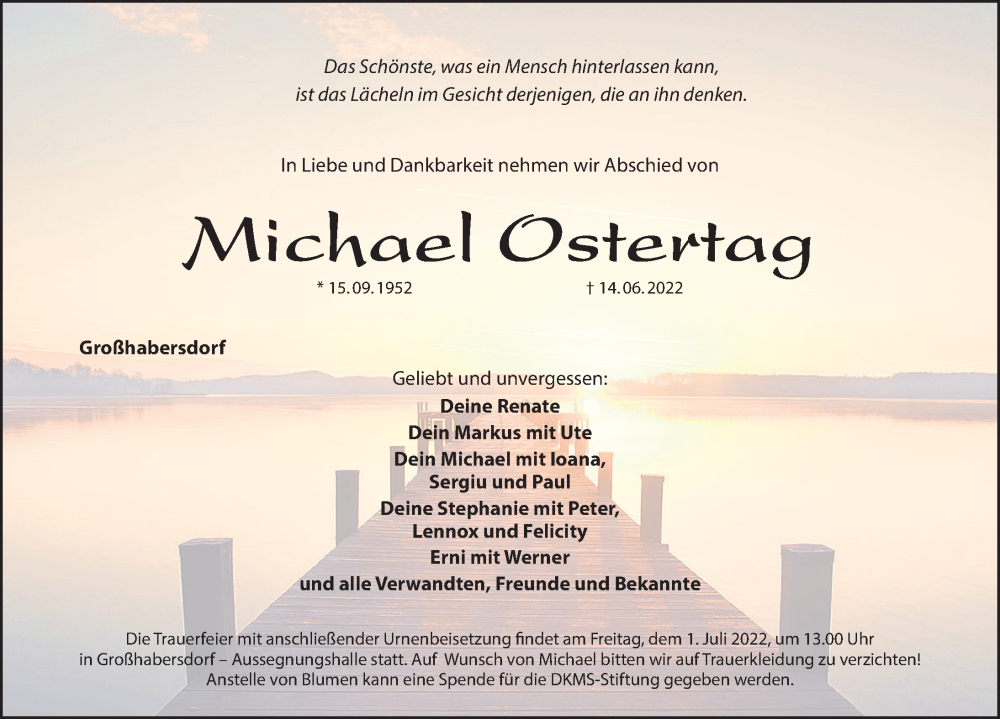  Traueranzeige für Michael Ostertag vom 25.06.2022 aus Fürther Nachrichten Lokal