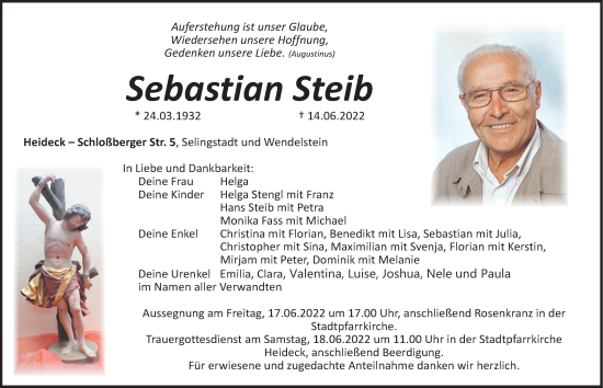 Traueranzeige von Sebastian Steib von Roth-Hilpoltsteiner Volkszeitung Lokal