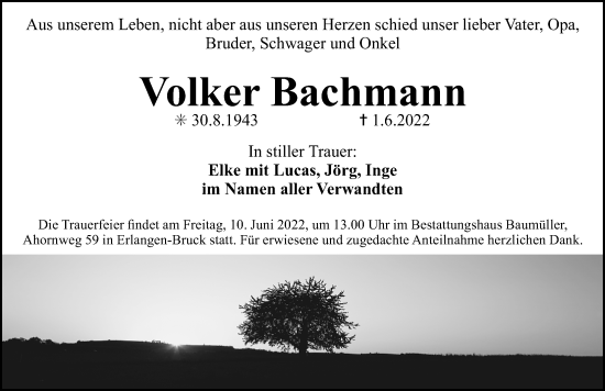 Traueranzeige von Volker Bachmann von Erlanger Nachrichten Lokal