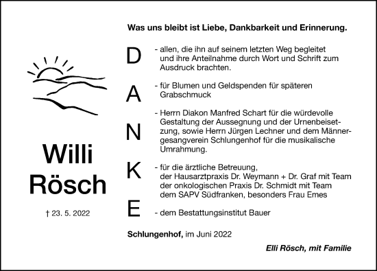 Traueranzeige von Willi Rösch von Altmühl-Bote Lokal