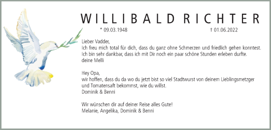 Traueranzeige von Willibald Richter von Gesamtausgabe Nürnberger Nachrichten/ Nürnberger Ztg.