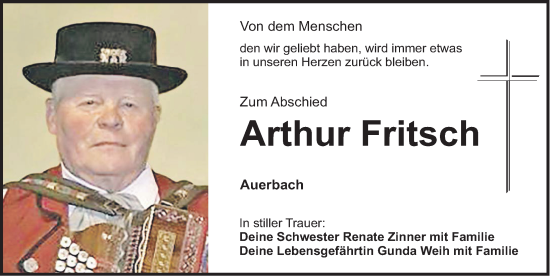 Traueranzeige von Arthur Fritsch von Nordbayerische Nachrichten Pegnitz Lokal