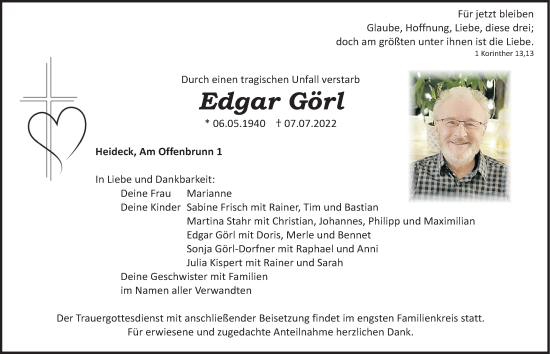 Traueranzeige von Edgar Görl von Roth-Hilpoltsteiner Volkszeitung Lokal