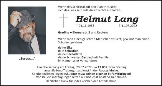 Traueranzeige von Helmut Lang von Roth-Hilpoltsteiner Volkszeitung Lokal