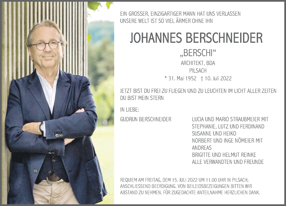  Traueranzeige für Johannes Berschneider vom 12.07.2022 aus Gesamtausgabe Nürnberger Nachrichten/ Nürnberger Ztg.